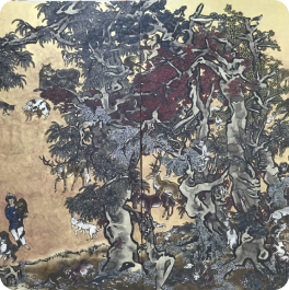 Tableau d'un arbre avec des animaux.